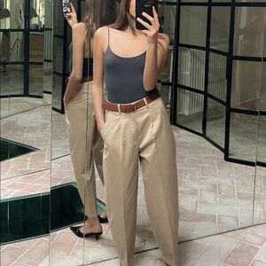 Zara Belted Chino Pants Beige Size 2 Nwt